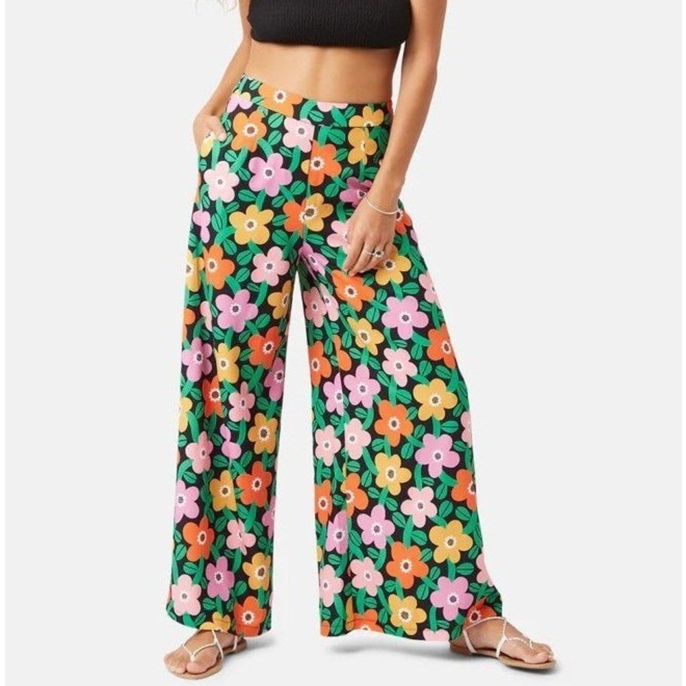 Traffic People Slow Days of Summer Flare Trousers Size XS Floral‎ Retro Wide Leg